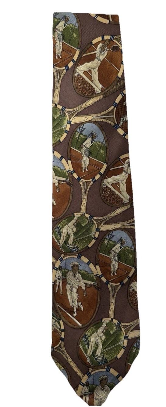 VTG Polo Ralph Lauren Silk Tennis Tie Wooden Racquet Handmade Wimbledon US Open